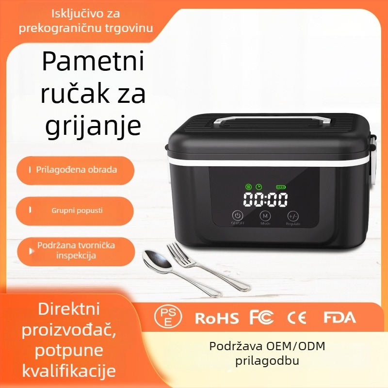 Električna kutija za ručak s bežičnim grijanjem, USB napajanje, kapacitet 1 L, unutarnja posuda od nehrđajućeg čelika, izvadivi unutarnji dio, prijenosno