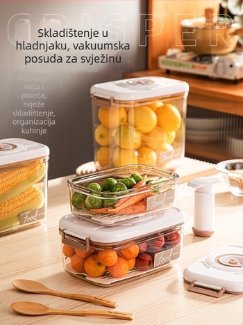 Kutija za hranu sa vakuumskim zatvaranjem i četiri pretinca, pravokutna kutija za ručak, kompatibilna s mikrovalnom pećnicom