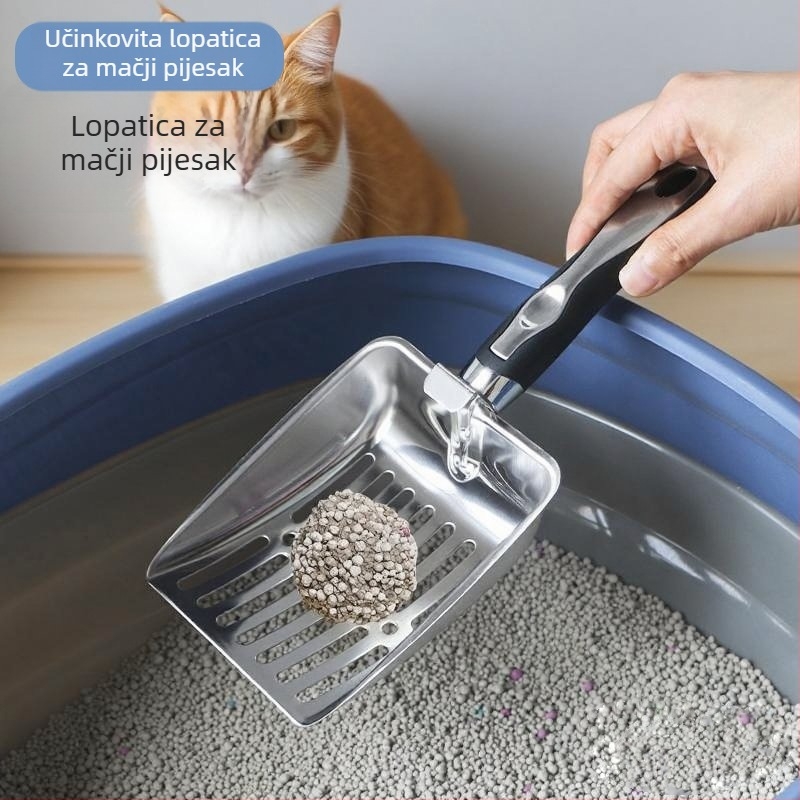 Lopatica od nehrđajućeg čelika za mačji izmet s filtrom, veliki otvor, za bentonit tofu mačji pijesak