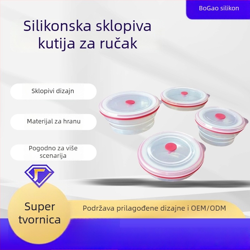 Silikonska kutija za obrok, kutija za hranu visoke kvalitete, sklopiva zdjela, prenosna zdjela za jelo na otvorenom, mikrovalna sigurna kutija, zdjela za rezance