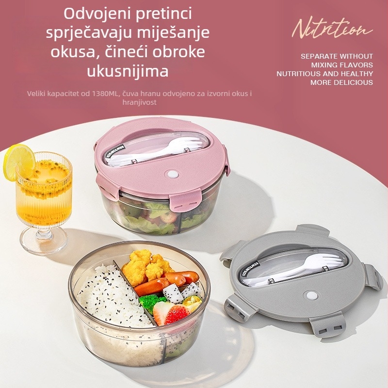 Okrugla kutija za ručak sa žlicom i vilicom, mikrovalno sigurna, praktična posuda za hranu