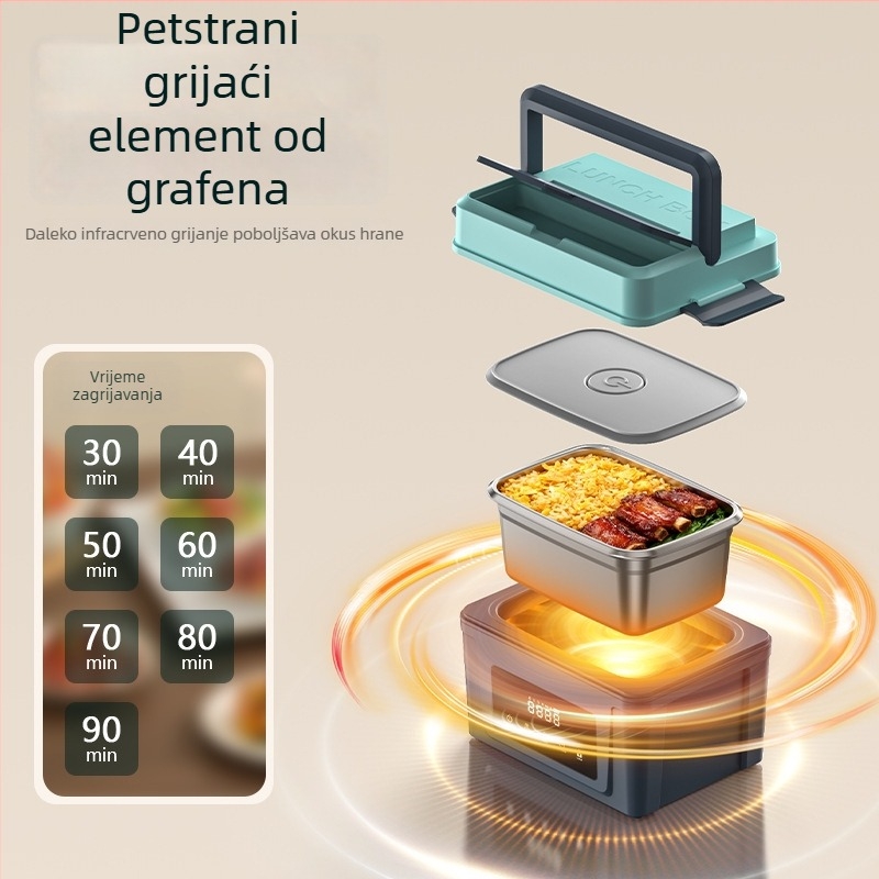 Nova USB bežična kutija za ručak s grijanjem za uredske radnike i studente, prijenosna, s tajmerom, izolirana, punjiva, velikog kapaciteta