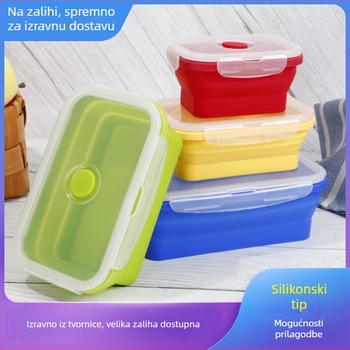Kvadratna silikonska kutija za obrok, prijenosna i sklopiva, sigurna za mikrovalnu, 301–500 ml, za studente