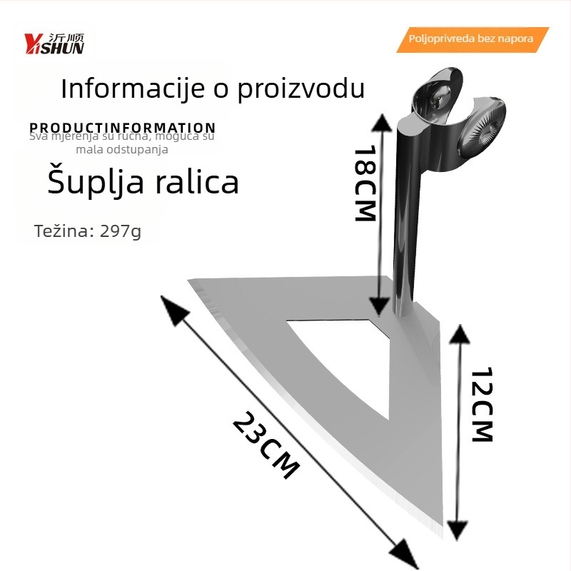 Novi model tri-u-jedan — višenamjenski dvotočak alat s pogonom za uklanjanje korova i prozračivanje tla, kopanje jaraka, čišćenje terena i trokutasti plug