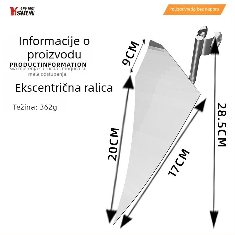 Novi model tri-u-jedan — višenamjenski dvotočak alat s pogonom za uklanjanje korova i prozračivanje tla, kopanje jaraka, čišćenje terena i trokutasti plug