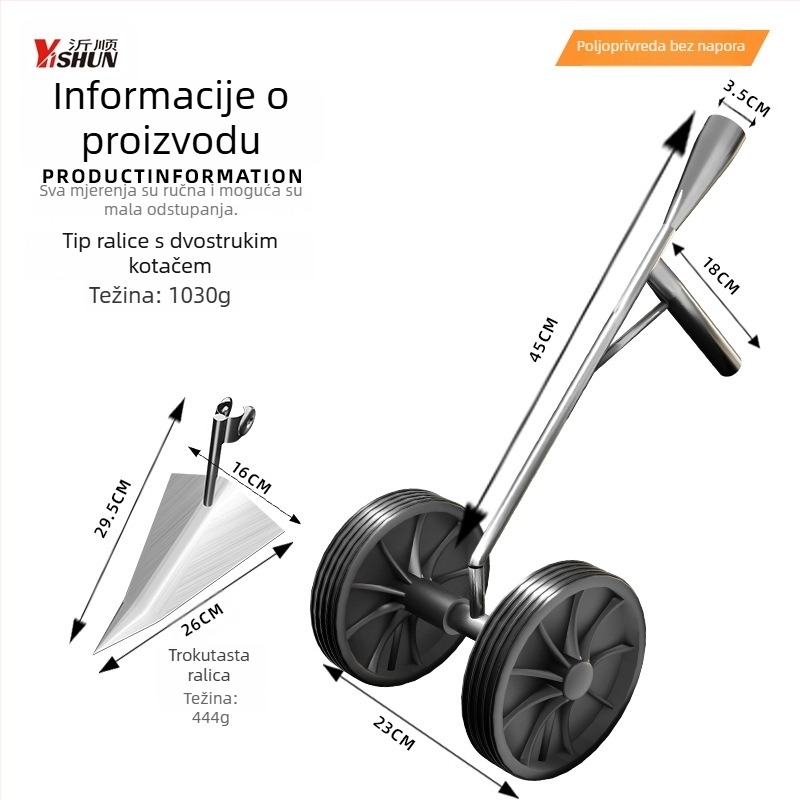 Novi model tri-u-jedan — višenamjenski dvotočak alat s pogonom za uklanjanje korova i prozračivanje tla, kopanje jaraka, čišćenje terena i trokutasti plug
