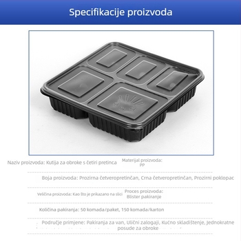 Višekomorna kutija za obrok, jednokratna, prozirna, pogodna za mikrovalnu pećnicu