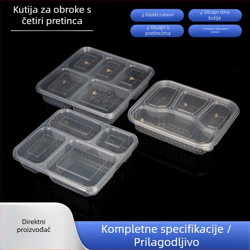 Višekomorna kutija za obrok, jednokratna, prozirna, pogodna za mikrovalnu pećnicu