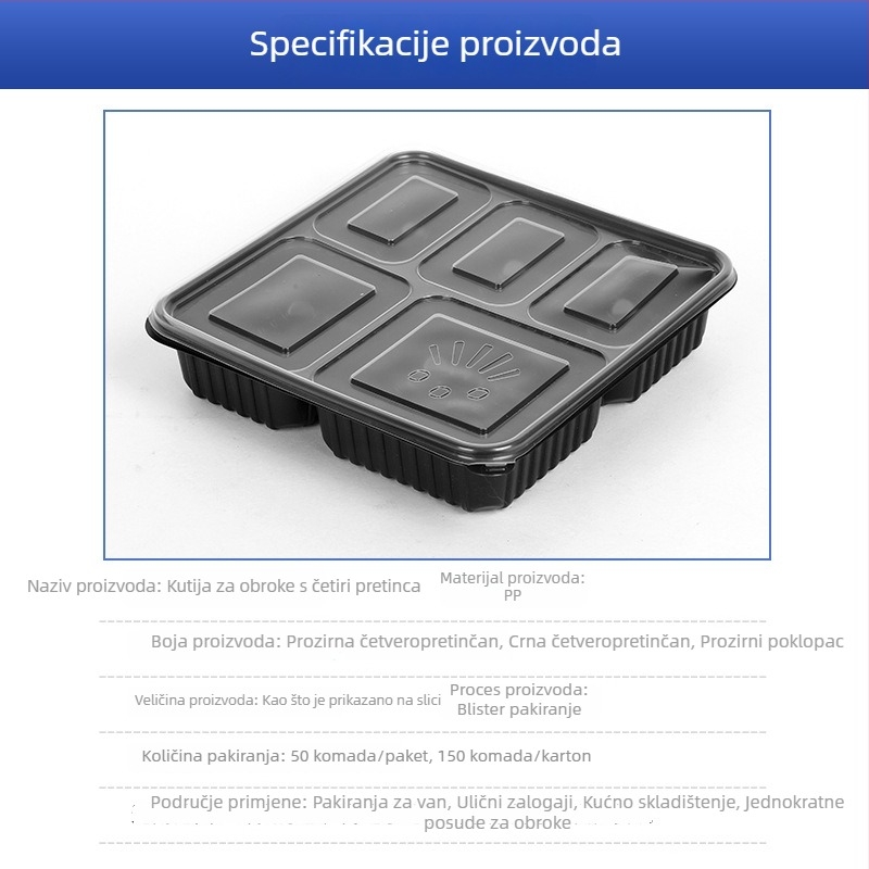 Višekomorna kutija za obrok, jednokratna, prozirna, pogodna za mikrovalnu pećnicu