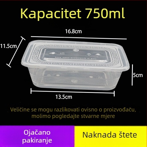 Debela jednokratna kutija za obrok, prozirna plastična kutija za pakiranje hrane, pravokutnog i kružnog oblika, mikrovalno sigurna