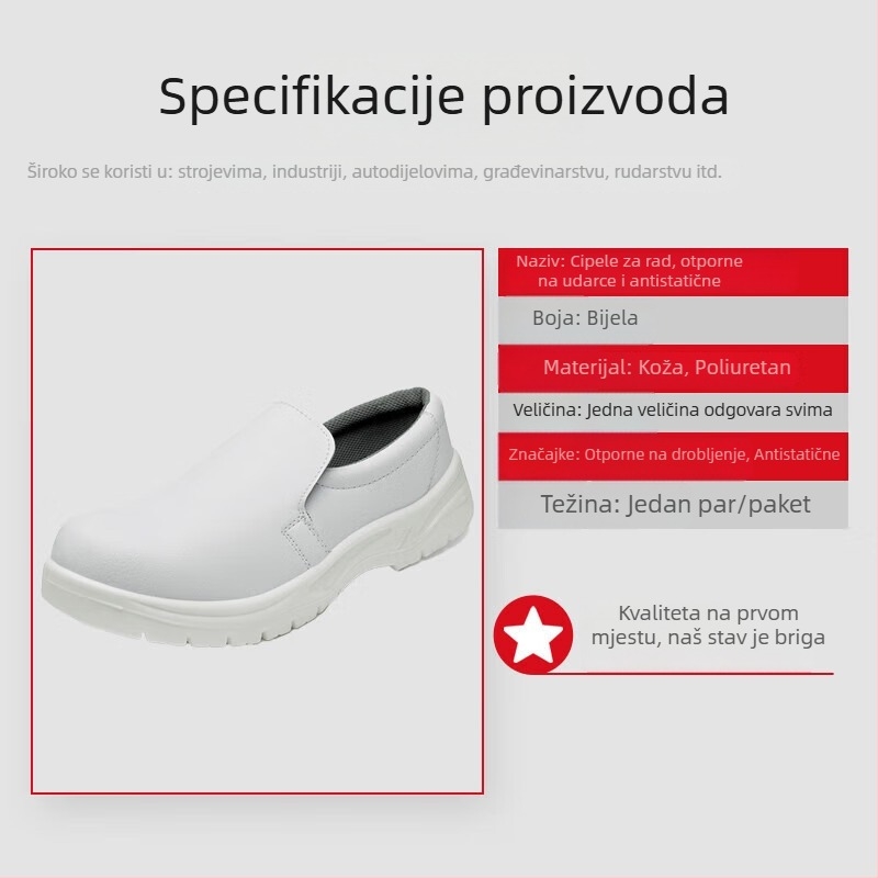 Yigongding antistatične sigurnosne cipele s PU mekanom potplatom, Slip-On, bijele, zaštita prstiju