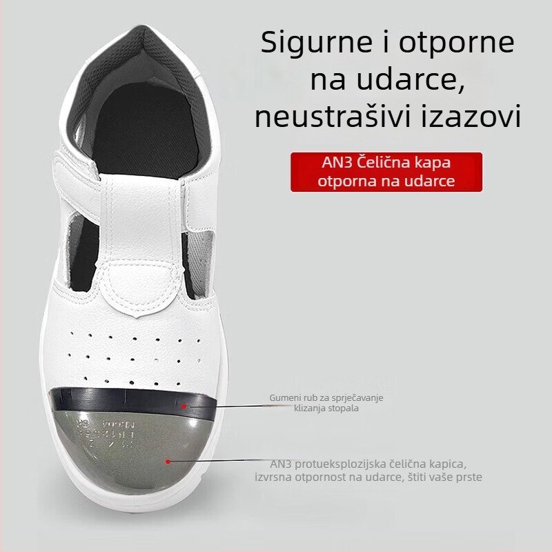 Yigongding antistatične sigurnosne cipele s PU mekanom potplatom, Slip-On, bijele, zaštita prstiju