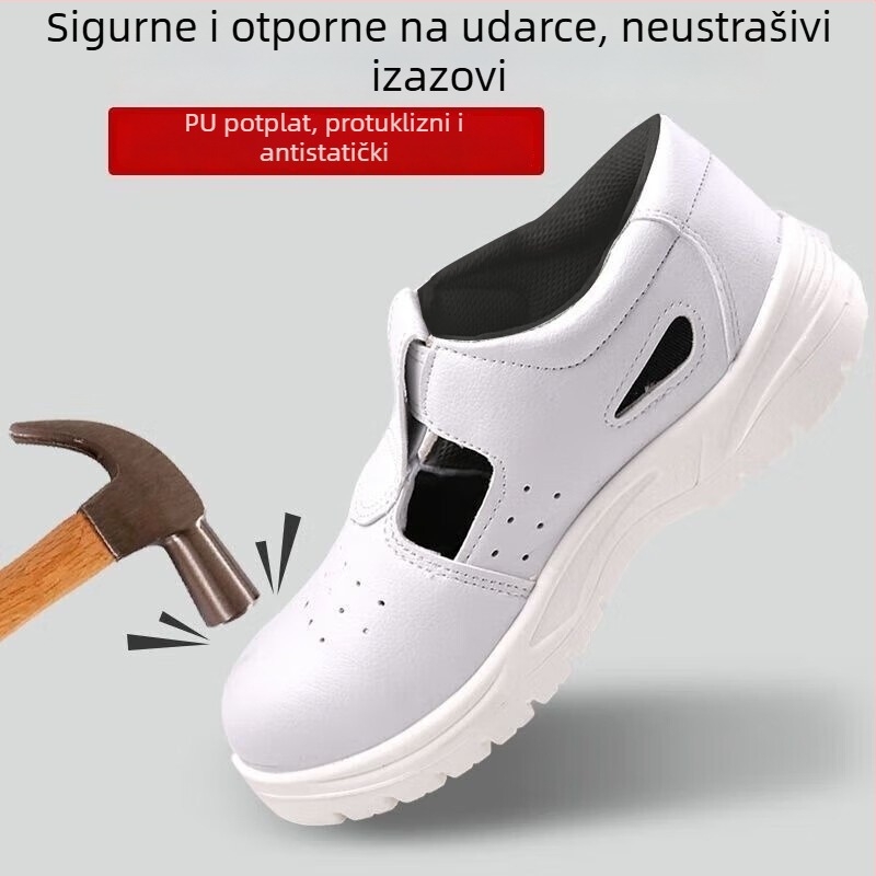 Yigongding antistatične sigurnosne cipele s PU mekanom potplatom, Slip-On, bijele, zaštita prstiju