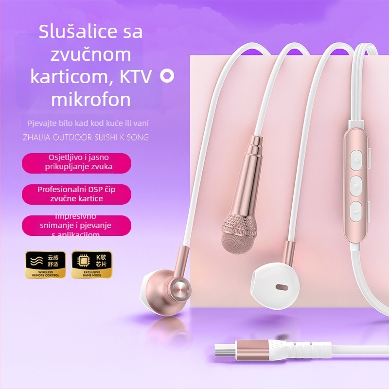 Karaoke zvučna kartica sa slušalicama, mikrofon sve-u-jednom za uživo pjevanje, monitoring i snimanje