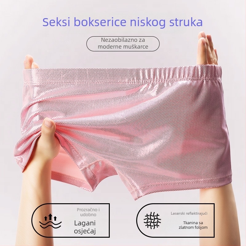 Muške bokserice od najlona s folijskim zlatnim sjajem, mekane i udobne, prozračne, sportsko donje rublje