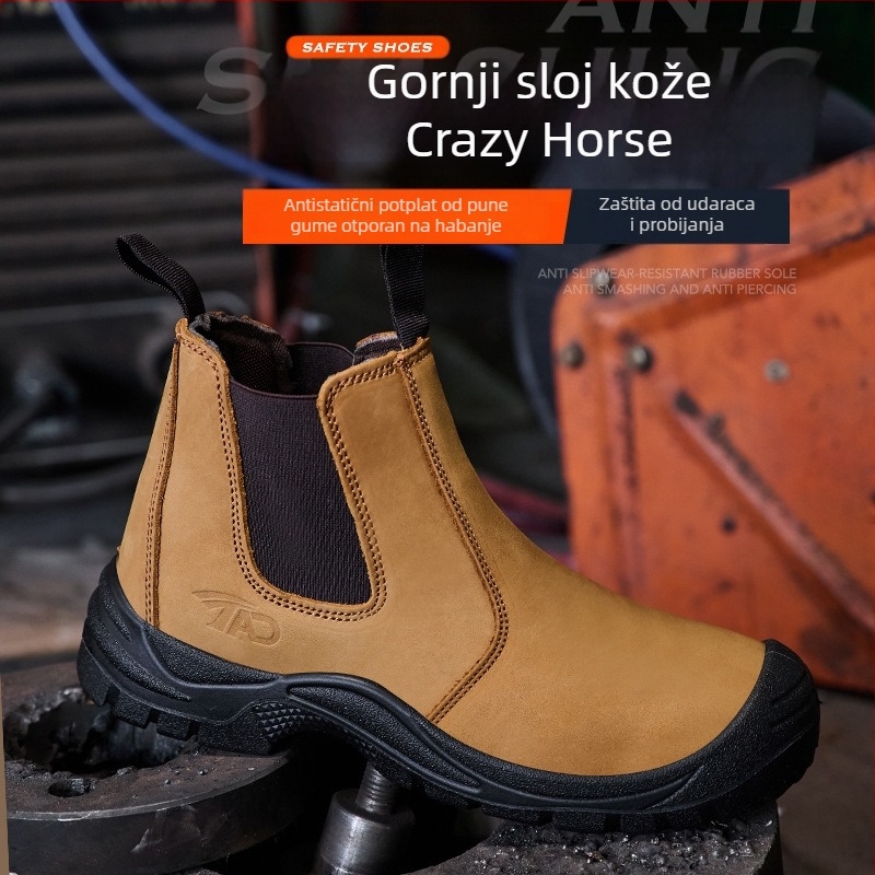 Cipele za zaštitu iz kože Crazy Horse s zaštitom prstiju, otporne na udarce i perforaciju, otporne na habanje, antistatične, vodootporne i otporne na metalne čestice.