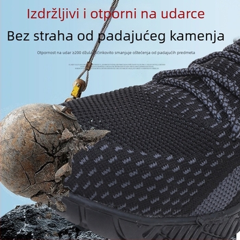 Muške cipele za sigurnost s čeličnim prstom, zaštita od probijanja i udara, gornji dio od mrežaste tkanine, protuklizna gumena potplat, prozračne radne cipele