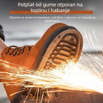 Cipele za zaštitu pri zavarivanju s velur kožom i gumenim potplatom, otporne na visoke temperature, udarce i probijanje