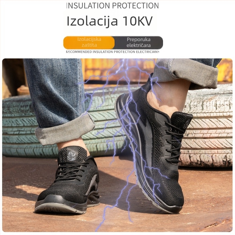 Prozračne izolirane zaštitne radne cipele s Flyknit mrežom, otporne na udarce i probijanje, lagane elektrikarske radne cipele, protuklizne i otporne na habanje.