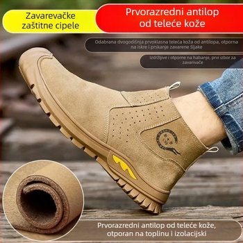 Muške sigurnosne cipele za zavarivanje – zaštita od opeklina, udara i perforacije, suede koža, čelični prst, čvrsta potplata, visok gornji dio