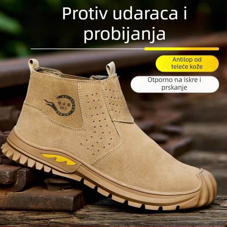Muške sigurnosne cipele za zavarivanje – zaštita od opeklina, udara i perforacije, suede koža, čelični prst, čvrsta potplata, visok gornji dio