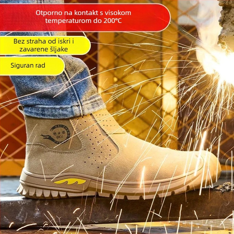 Muške sigurnosne cipele za zavarivanje – zaštita od opeklina, udara i perforacije, suede koža, čelični prst, čvrsta potplata, visok gornji dio