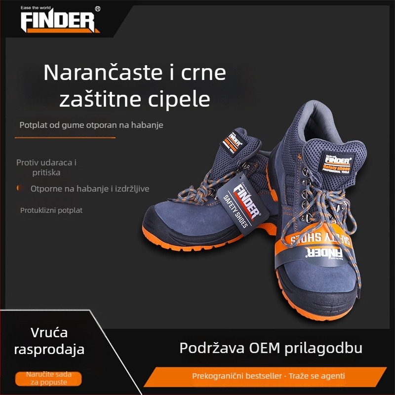 Narandžasto-crne sigurne PU kožne cipele s čeličnim prstom, otporne na udarce i proboje, izdržljive i udobne