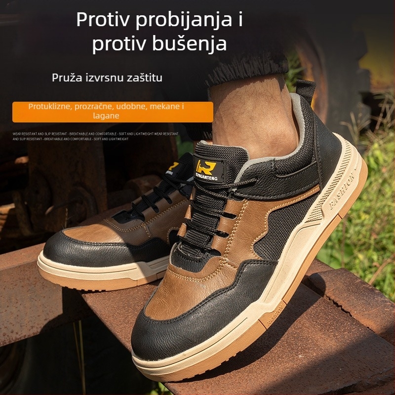 Muška zaštitna obuća s čeličnim vrhom, otpornost na probijanje, za sve sezone, vezanje, protuklizna i zaštita od udara