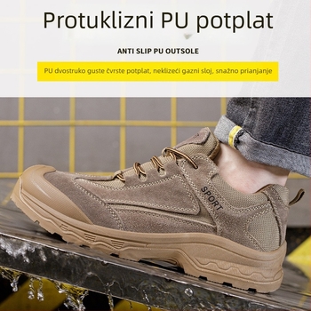 Muške sigurnosne cipele s plastično-čeličnim vrhom, izolirane, čvrsta potplata, otporne na habanje i proboj, prava koža, otpornost na iskru