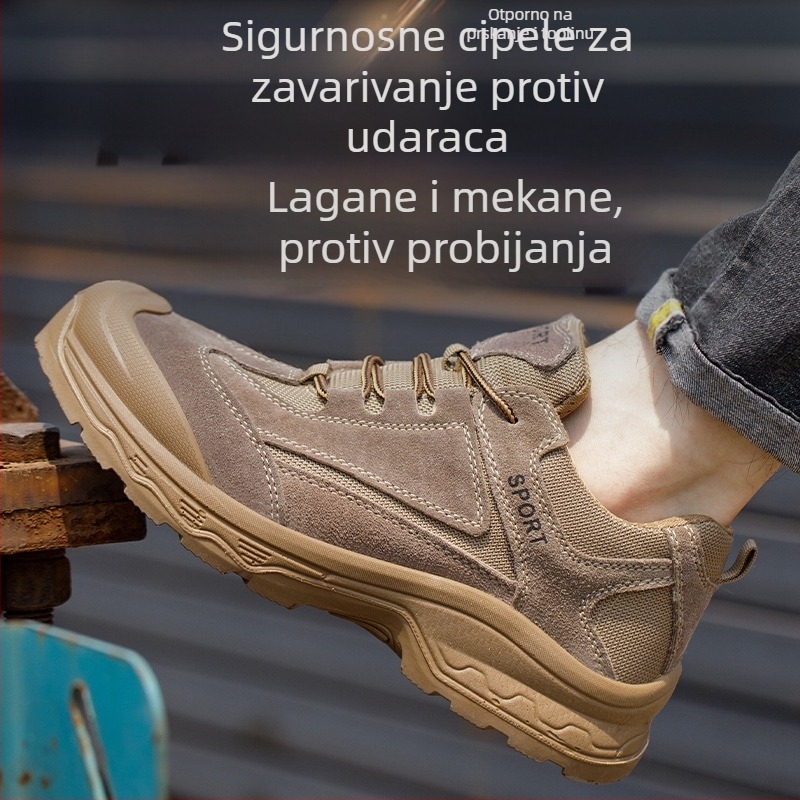 Muške sigurnosne cipele s plastično-čeličnim vrhom, izolirane, čvrsta potplata, otporne na habanje i proboj, prava koža, otpornost na iskru