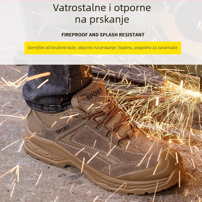 Muške sigurnosne cipele s plastično-čeličnim vrhom, izolirane, čvrsta potplata, otporne na habanje i proboj, prava koža, otpornost na iskru
