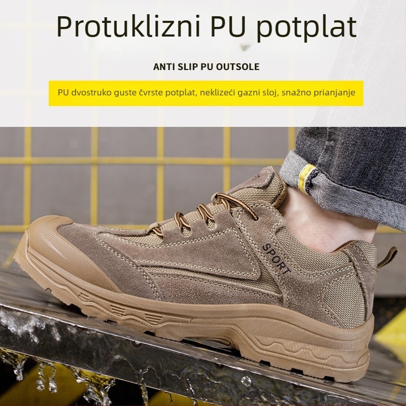 Muške sigurnosne cipele s plastično-čeličnim vrhom, izolirane, čvrsta potplata, otporne na habanje i proboj, prava koža, otpornost na iskru