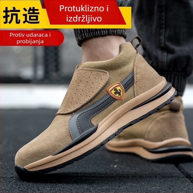 Muške radne cipele od prave kože, za sve sezone, s čeličnim prstom, zaštita od udara i probijanja, otporne, prozračne, lagane, za zavarivanje