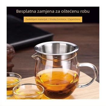 Debeli borosilikatno staklena čajna šalica s filtrom, prozirni dodatak čajnog seta