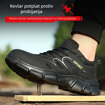 Prozračne mrežaste sigurnosne cipele s izoliranim plastiko-čeličnim vrhom, otporne na udarce i probijanje, lagane za gradilište, crne