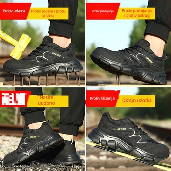 Prozračne mrežaste sigurnosne cipele s izoliranim plastiko-čeličnim vrhom, otporne na udarce i probijanje, lagane za gradilište, crne