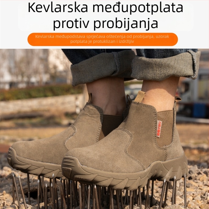 Muške izolirane radne cipele, bez vezica, čelična zaštita prsta, protiv probijanja i udara, lagane, izdržljive, prozračne, od velura, srednje visine