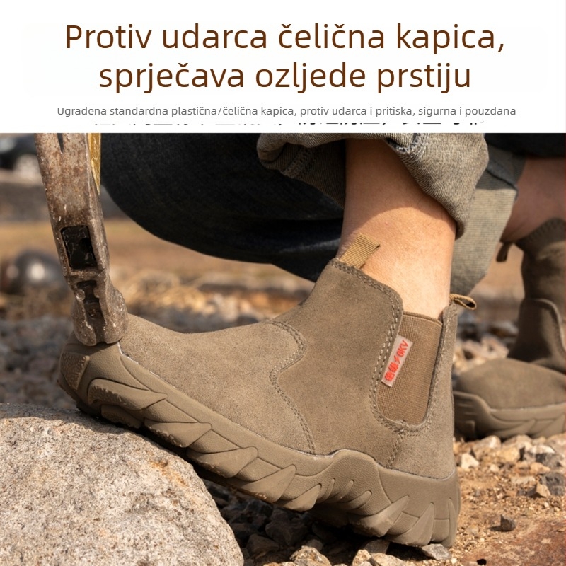 Muške izolirane radne cipele, bez vezica, čelična zaštita prsta, protiv probijanja i udara, lagane, izdržljive, prozračne, od velura, srednje visine