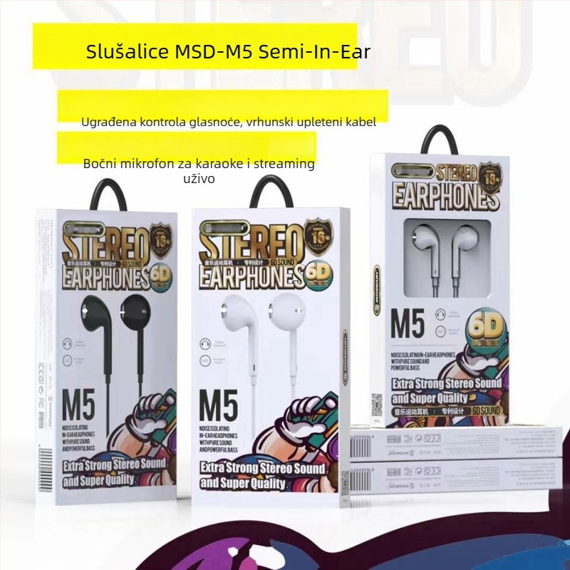 LC žične slušalice 3,5 mm, polu-in-ear dizajn, s ugrađenim mikrofonom i redukcijom buke, za Android tablete