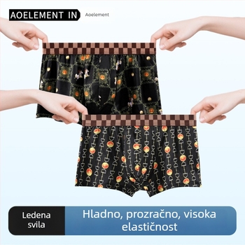 Muške bokserice od ledenog svile, antibakterijska prepona, udobne i prozračne, ultra tanke s otiskom