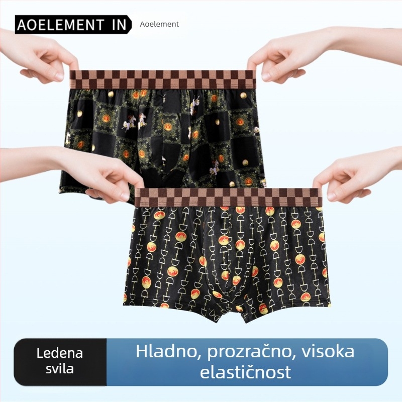 Muške bokserice od ledenog svile, antibakterijska prepona, udobne i prozračne, ultra tanke s otiskom