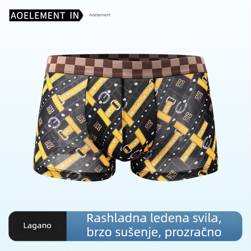 Muške bokserice od ledenog svile, antibakterijska prepona, udobne i prozračne, ultra tanke s otiskom