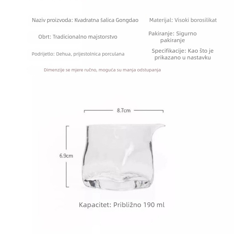Staklena čaša od visokog borosilikatnog stakla otporna na toplinu, četverokutni čajni razdelnik, kućni set čaja s jednom šalicom