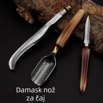 Ručni damascenski čajni nož trodijelni set s čajnom iglom, otvaračem, odvijačem, žlicom, klipsom, pincetom i čajnom žličicom