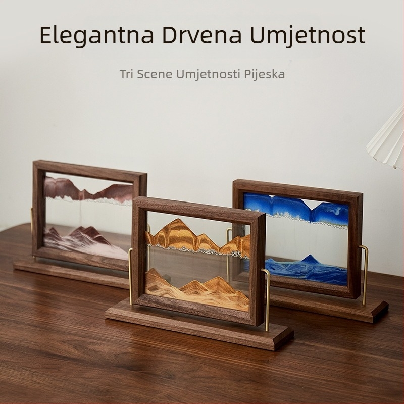Drveni okvir za fotografije s pješčanim satom i slikom od pijeska – ukras za dnevni boravak i stol