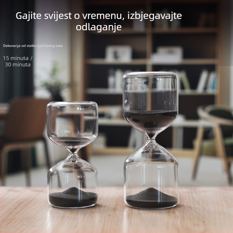 Klepsidra s ravnom cijevi od stakla, 15/30 minuta, crno borosilikatno staklo, kreativan dekorativni ukras za poklon
