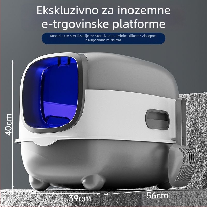 UV sterilizirajuća kutija za mačji pijesak, potpuno zatvorena, protiv prskanja i deodoriranja mirisa, povećane veličine, PVC materijal