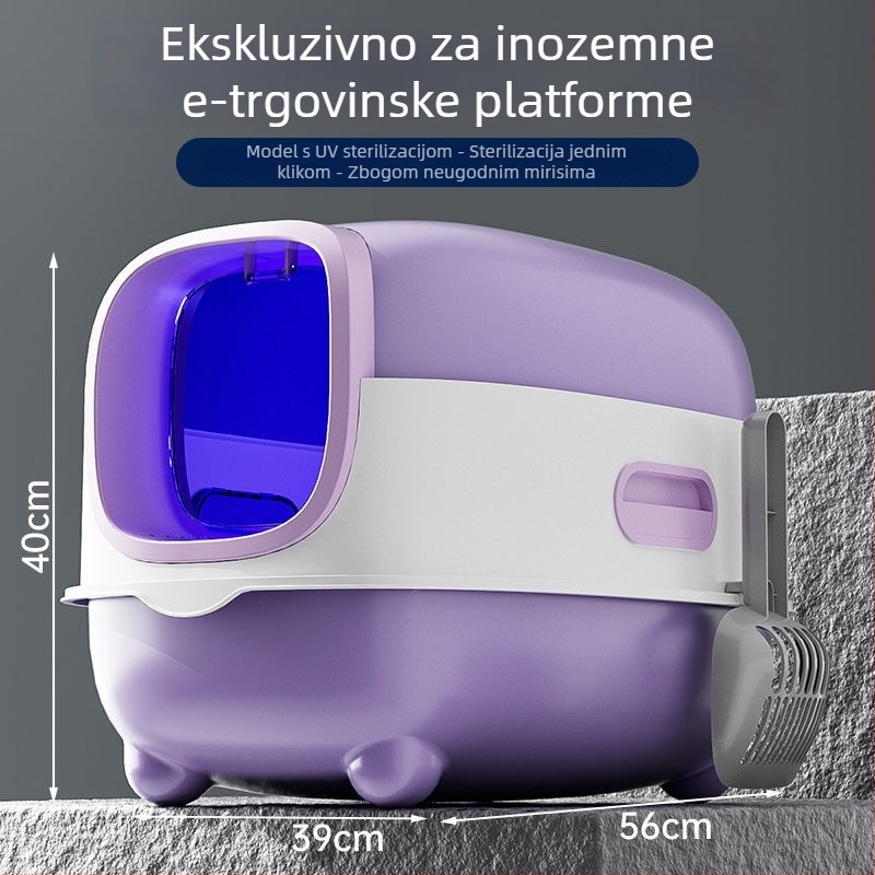 UV sterilizirajuća kutija za mačji pijesak, potpuno zatvorena, protiv prskanja i deodoriranja mirisa, povećane veličine, PVC materijal