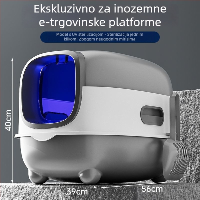 UV sterilizirajuća kutija za mačji pijesak, potpuno zatvorena, protiv prskanja i deodoriranja mirisa, povećane veličine, PVC materijal