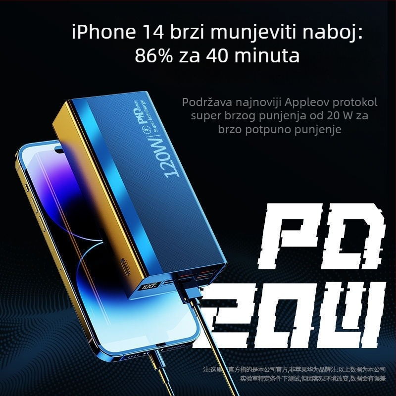3C certificirani power bank s 120W brzim punjenjem, kapacitet 80000mAh, prijenosni